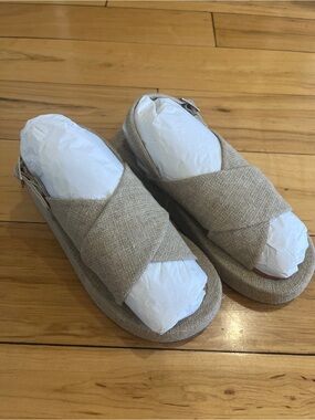 Seychelles Just For Fun Natural Linen Crossband Slingback Sandals